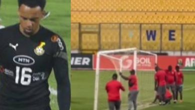 Macho men hold goalpost during Black Stars training to prevent repeat of Wollacott’s injury